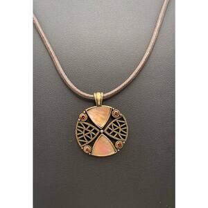 Lia Sophia Shellbourne Abalone & Crystal Brass Pendant Corded Necklace